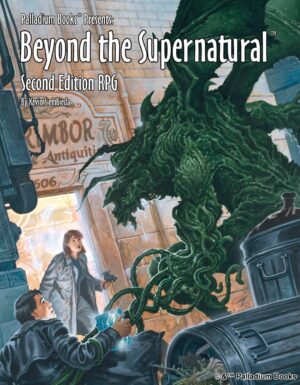 the cover for Beyond the Supernatural, shows a woman walking through a doorway, surprised to see a large green monster